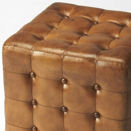 Homeroots 17 x 16 x 17 in. Stately Brown Leather Tufted Ottoman 389217